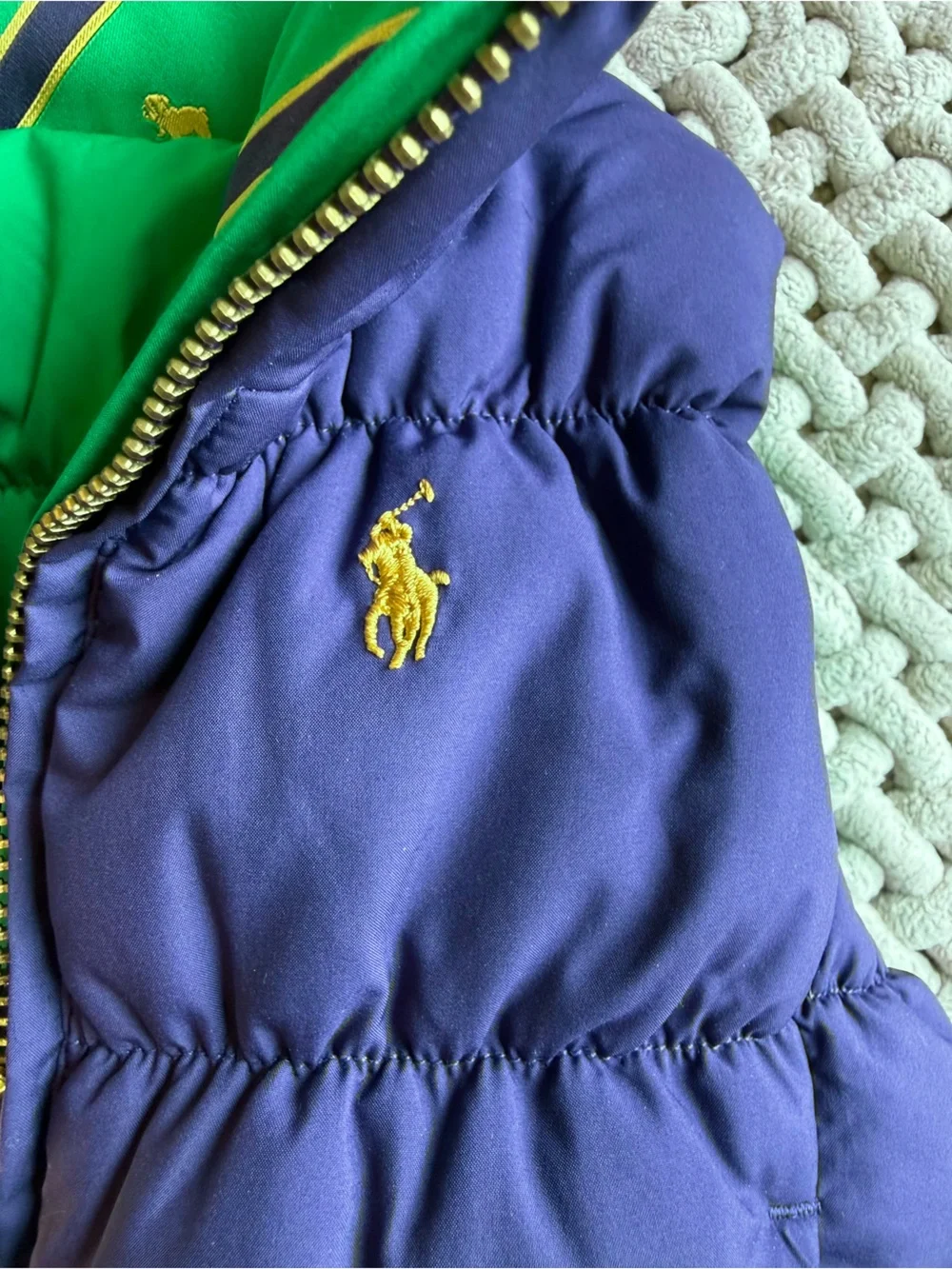 Ralph Lauren | Kids Pony Logo Down Reversible Puffer Vest Green and Purple | 4T
